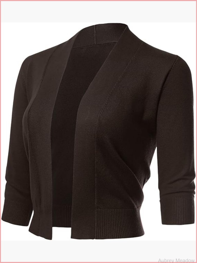Women's 3/4 Sleeve Cropped Bolero Shrug Cardigan Lightweight Open Front